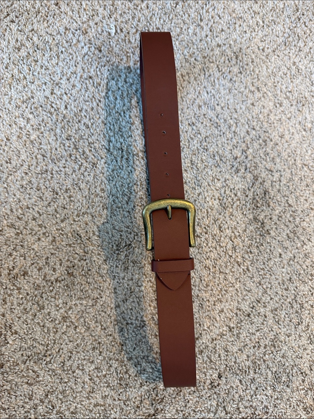 Classic Brown Leather Belt with Antique Brass Buckle 94CM